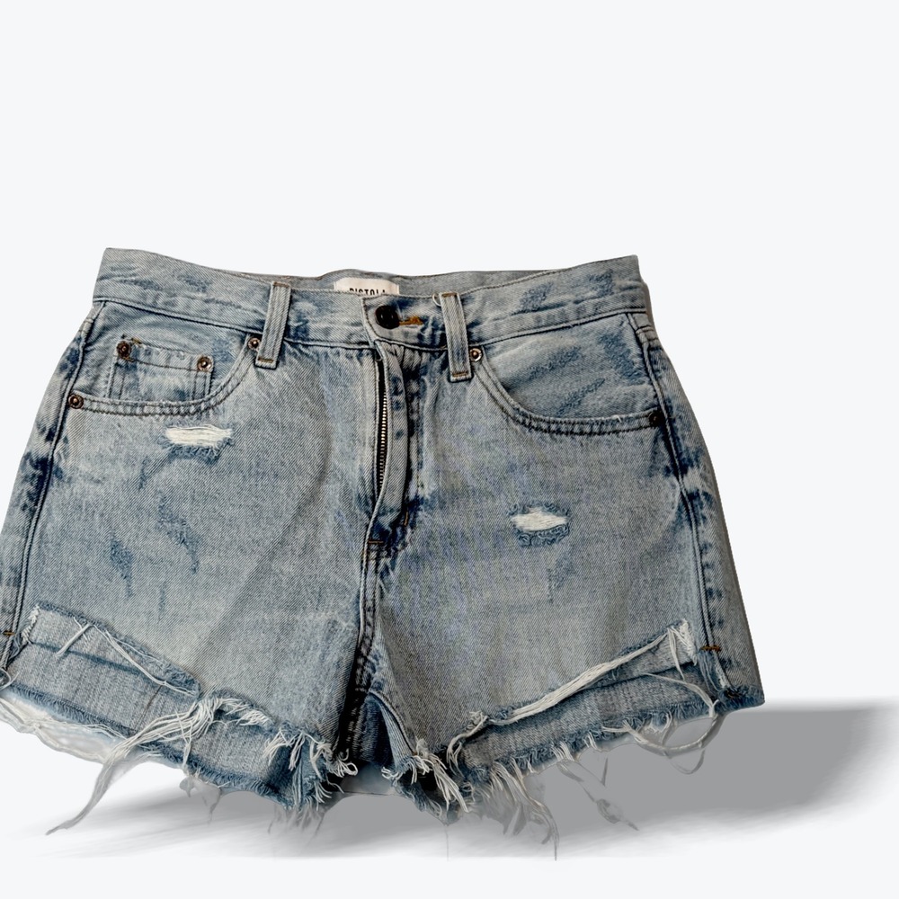 Pistola Denim Shorts Womens 25 Light Wash Distressed Raw Hem High Rise Cutoff